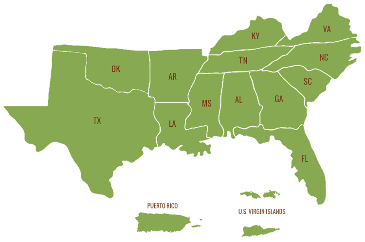 Map of the Southern United States